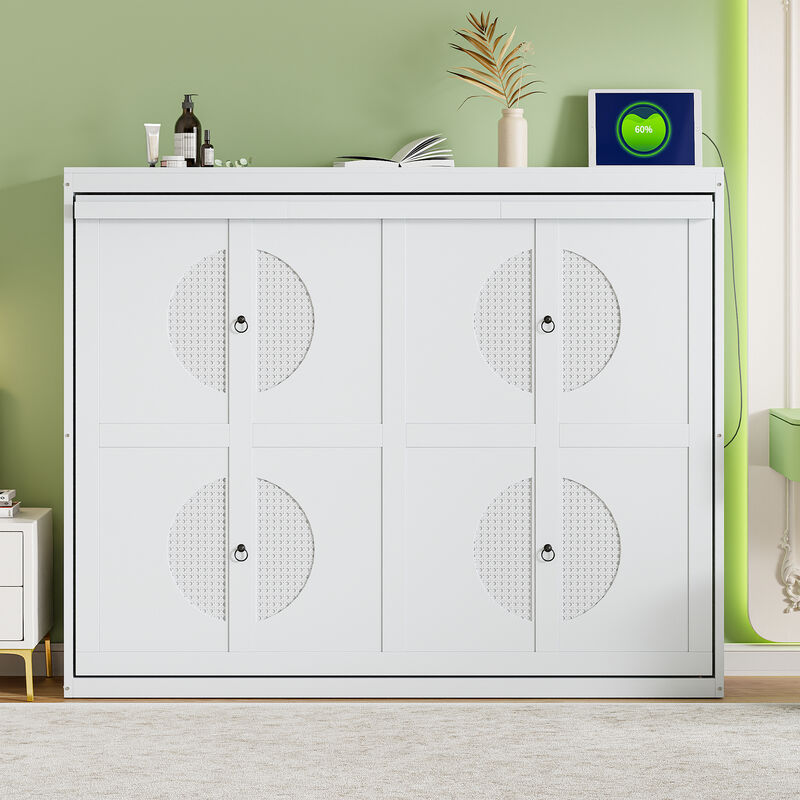 Whisen Modern Design Full Size Murphy Bed Wall Bed with USB Charging Station - Grey