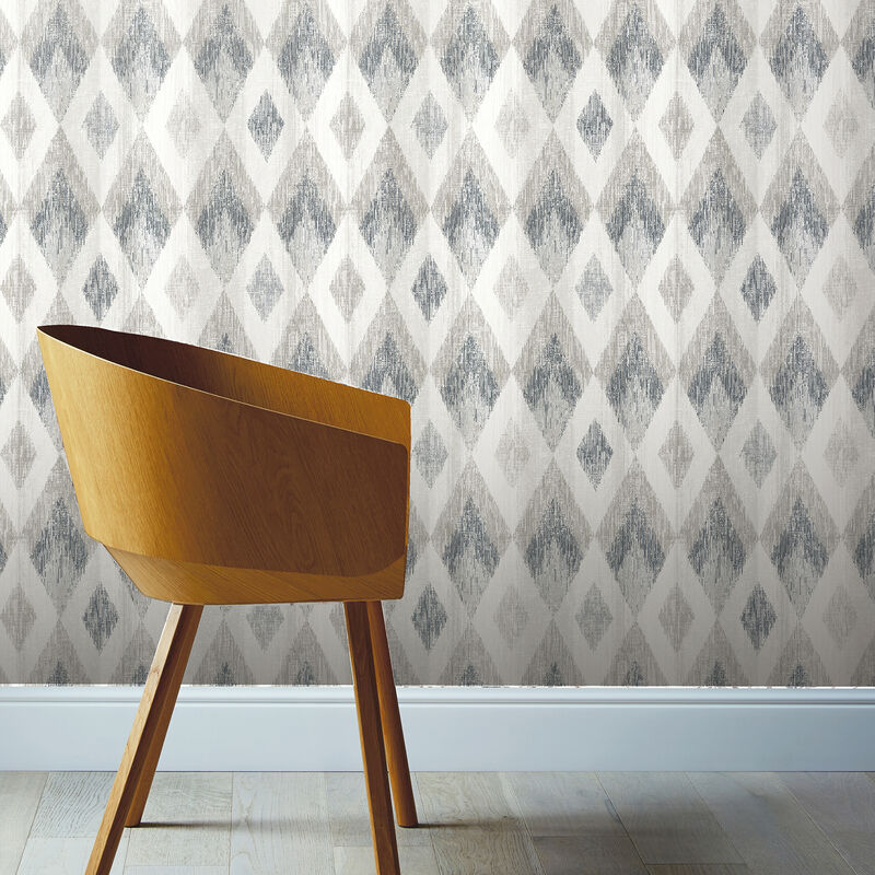 Fitzgerald Grey Ikat Diamond Wallpaper image number 5