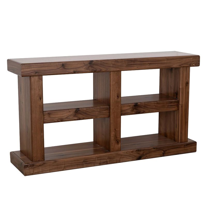 Kima TV Media Console Table, 4 Open Shelves, 60 Inch Top, Walnut Brown image number 0