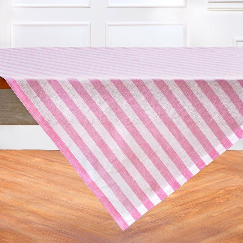 Solino Home 100% Pure Linen Table Throw 52 x 52 Inch | Sorrento Stripe