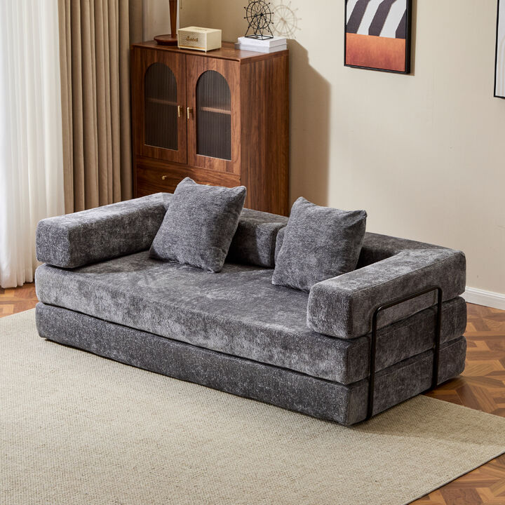 Chenille Floor Sofa Bed &ndash; Comfy Futon Couch with Pillow and Back Support