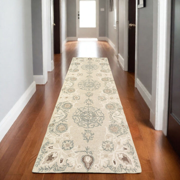 HomeRoots Wool Floral Hand Tufted Runner Rug