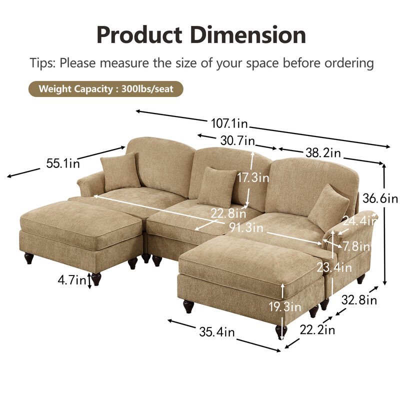 Tugweb U Shape Sectional Sofa image number 9