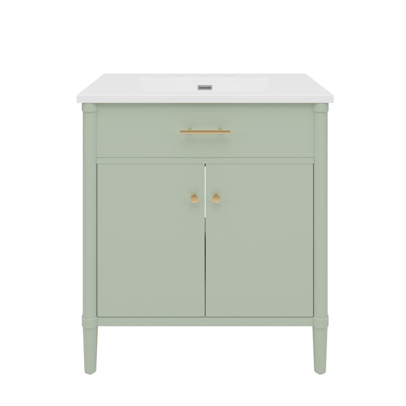 TATEUS 31-Inch Bathroom Vanity with Ceramic Sink Sturdy Solid Wood Legs