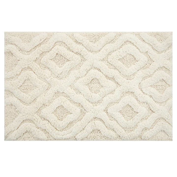 Knightsbridge Link Bath Rug Cotton Non Skid Back - 17x24", Ivory