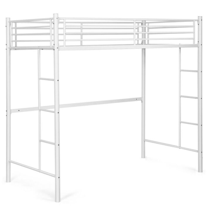 Twin Loft Bed Frame with 2 Ladders Full-length Guardrail