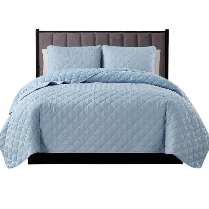 Hivvago King size 3-Piece Navy Blue Polyester Microfiber Reversible Diamond Quilt Set