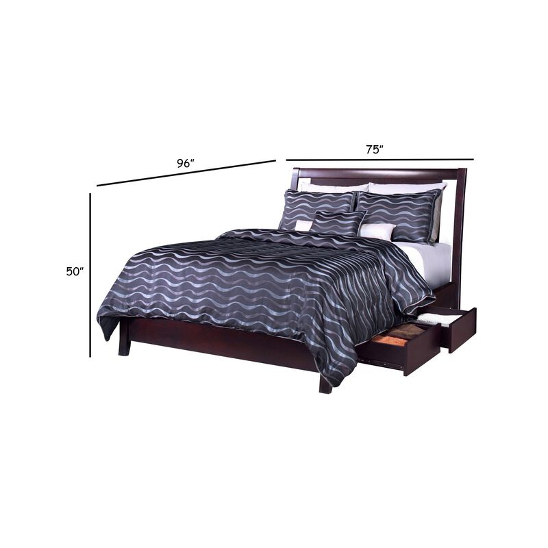 Fang California King Bed, Storage, Tropical Mahogany Wood, Espresso Brown - Benzara