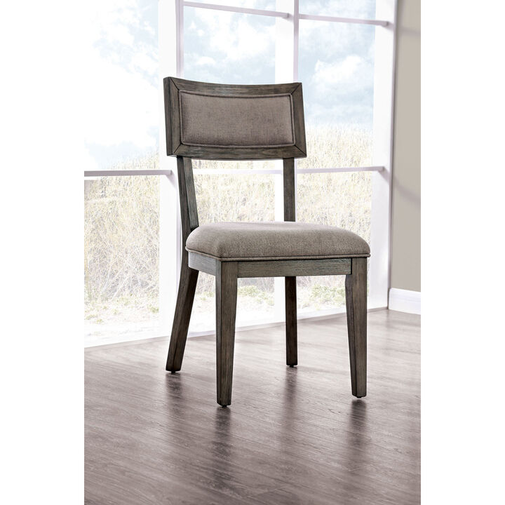 Rustic Grey Solid wood 2pc Dining Chairs Fabric Upholstered Seat Back Curved Dining Room Furniture
