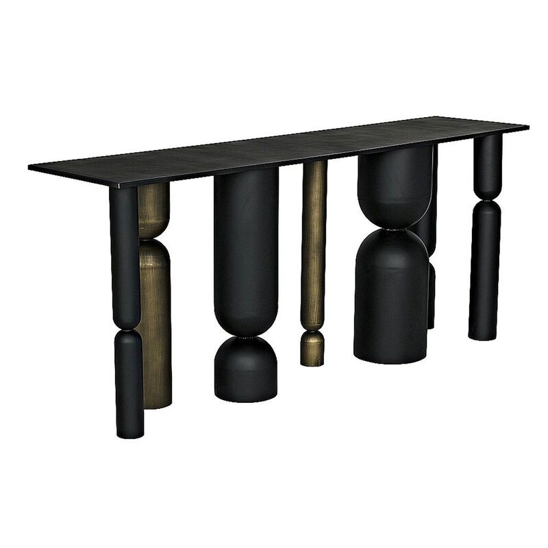 Figaro Console, Black Metal and Aged Brass Finish