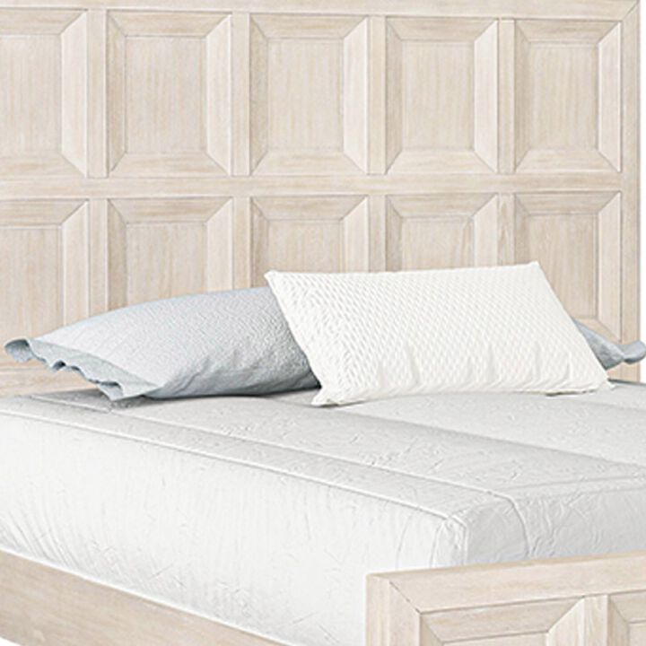 Kizie Queen Size Bed, Modern Classic Recessed Panels, Beige Solid Wood - Benzara