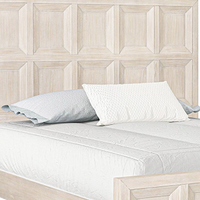 Kizie Queen Size Bed, Modern Classic Recessed Panels, Beige Solid Wood - Benzara