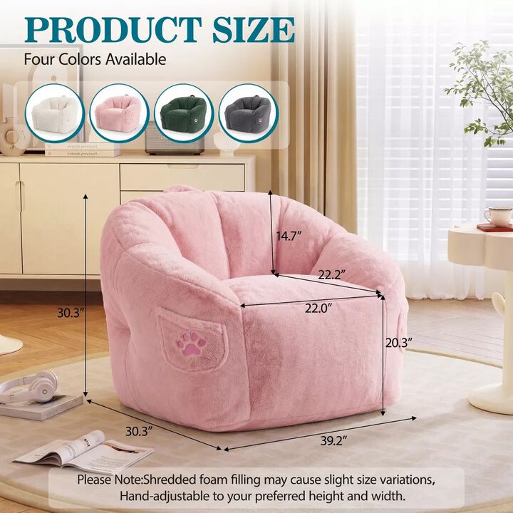 Vipbear Bean Bag Chair for Adults,Faux Fur Memory Foam Bean Bag Couch Sofa High Back, Reading Chair