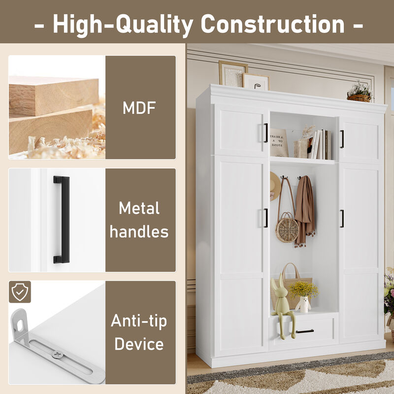 Merax  Entryway Storage Cabinet with Bench  Modern Hall Tree Organizer Hooks & Shelves for Hallway/Entry