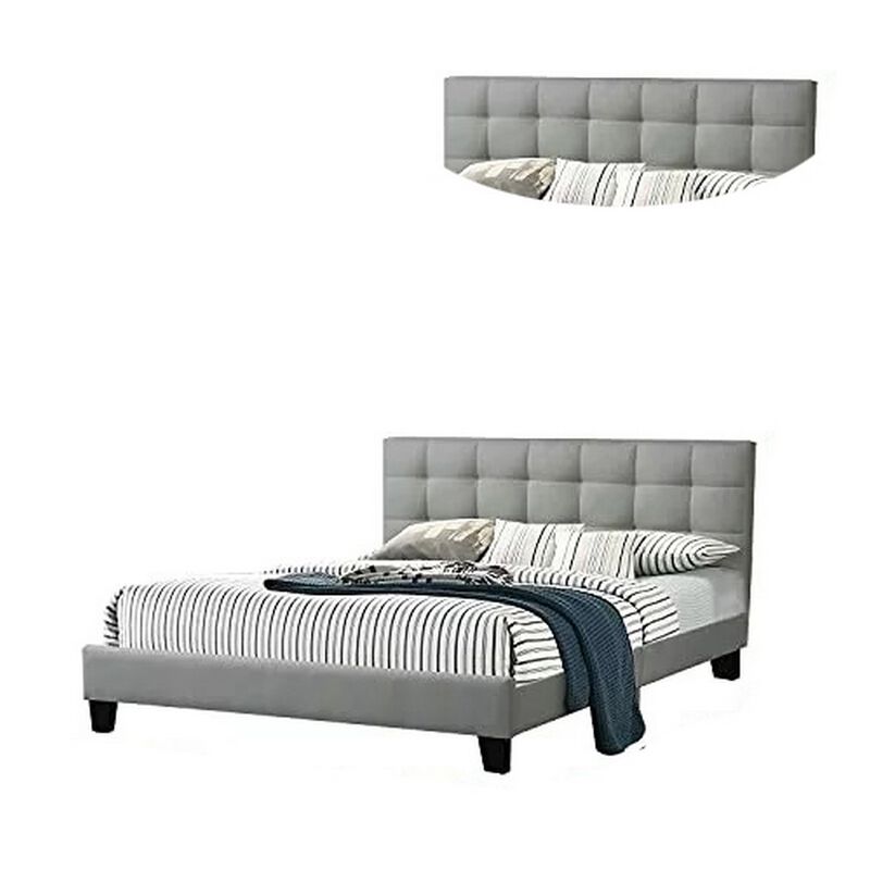 Dex Modern Platform California King Bed, Tufted Upholstery, Light Gray - Benzara
