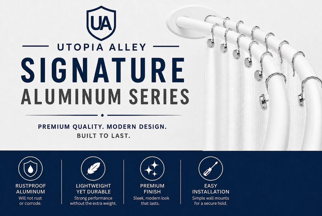 Utopia Alley Signature Aluminum Series Double Curved Shower Curtain Rod, Adjustable 45-72 Inch, Rustproof Aluminum, Dual Rod Design, Separates Curtain & Liner, Adds 8 Inches More Space