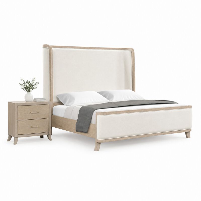 Queen Bedroom Set, Natural Oak Brown, White Wood, 2 Piece Set with Nightstand image number 0