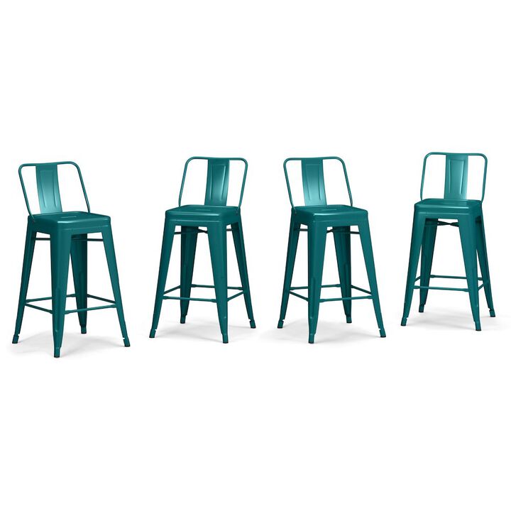 Simpli Home Rayne 24 Inch Metal Counter Height Stool (Set Of 4) In Teal Blue