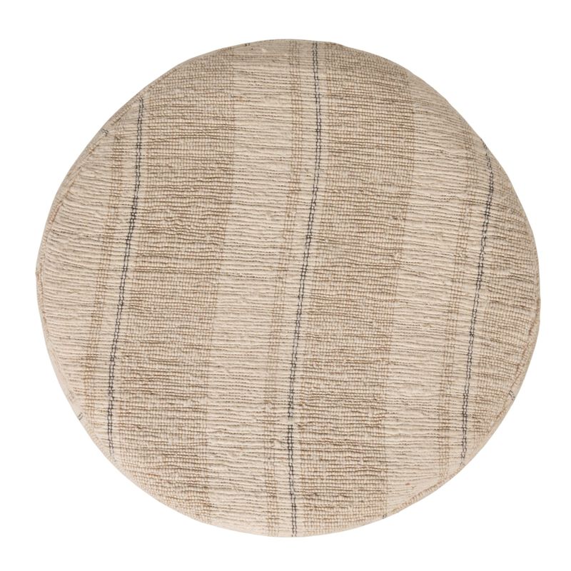 Cotton Woven Round Ottoman Stool in Striped Upholstery with Dark Wood Base image number 5