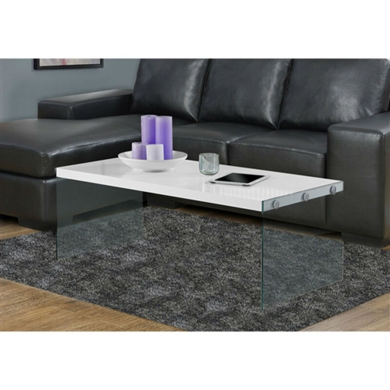 Contemporary Coffee Table with Clear Tempered Glass Legs and Wood Top