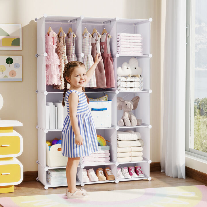 Modular Baby Wardrobe with 13 Cubes, Hanging Rod and Storage Shelves