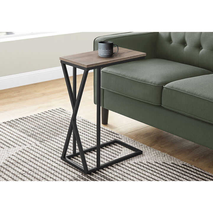 Monarch Specialties I 3249 Accent Table, C-shaped, End, Side, Snack, Living Room, Bedroom, Metal, Laminate, Brown, Black, Contemporary, Modern
