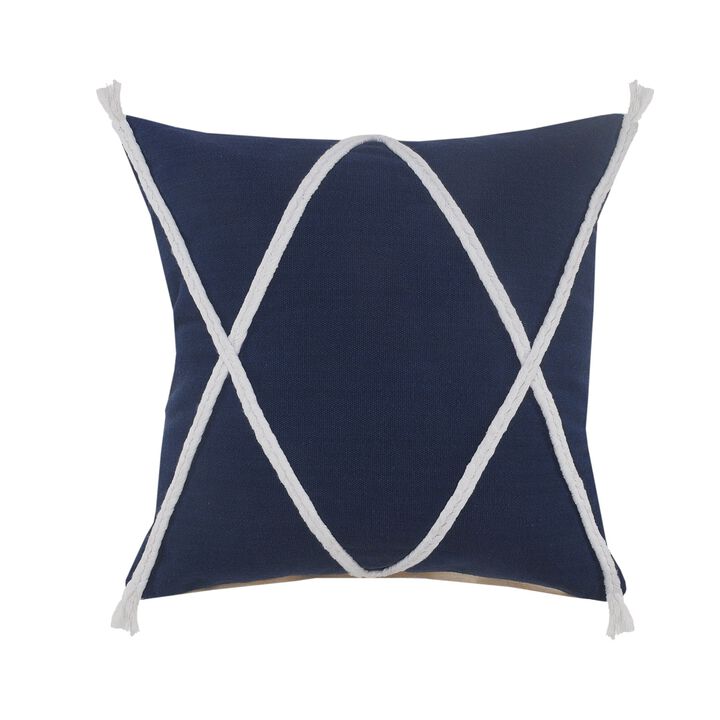 20" Blue and White Geometric Braided Square Throw Pillow