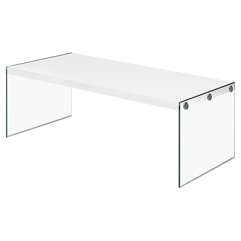 Hivvago White Modern Rectangular Coffee Table with Tempered Glass Legs