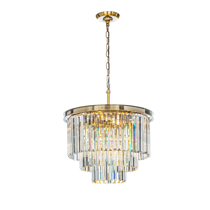 6-Lights Modern Antique Gold 3-Tier Round Crystal Fringe Chandelier