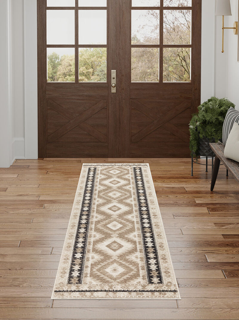 Washable Decor WSD06 Beige/Black 2' x 6' Rug