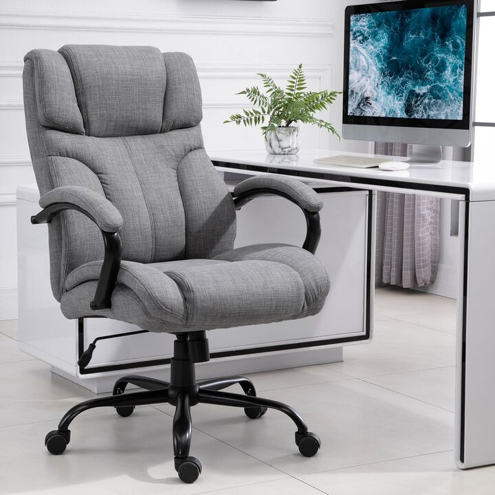 500lbs Big and Tall Office Chair with Wide Seat, Ergonomic Executive Computer Chair with Swivel Wheels and Linen Finish Light Grey