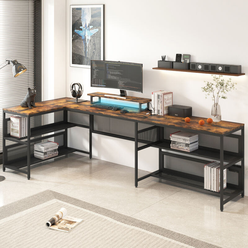 Streamdale U-Shaped Desk with Power Outlet LED Strip and Monitor Stand Vintage image number 0