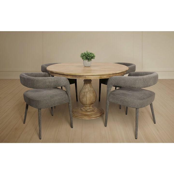 Jenna 48 Dining Table with 2 Sets of Galway Chairs in Dark Gray Linen Fabric