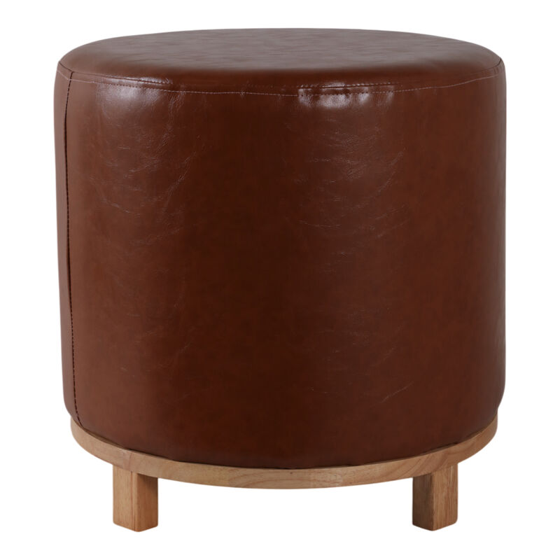 18x18" Faux Leather Ottoman With Wood Base, Brown image number 2