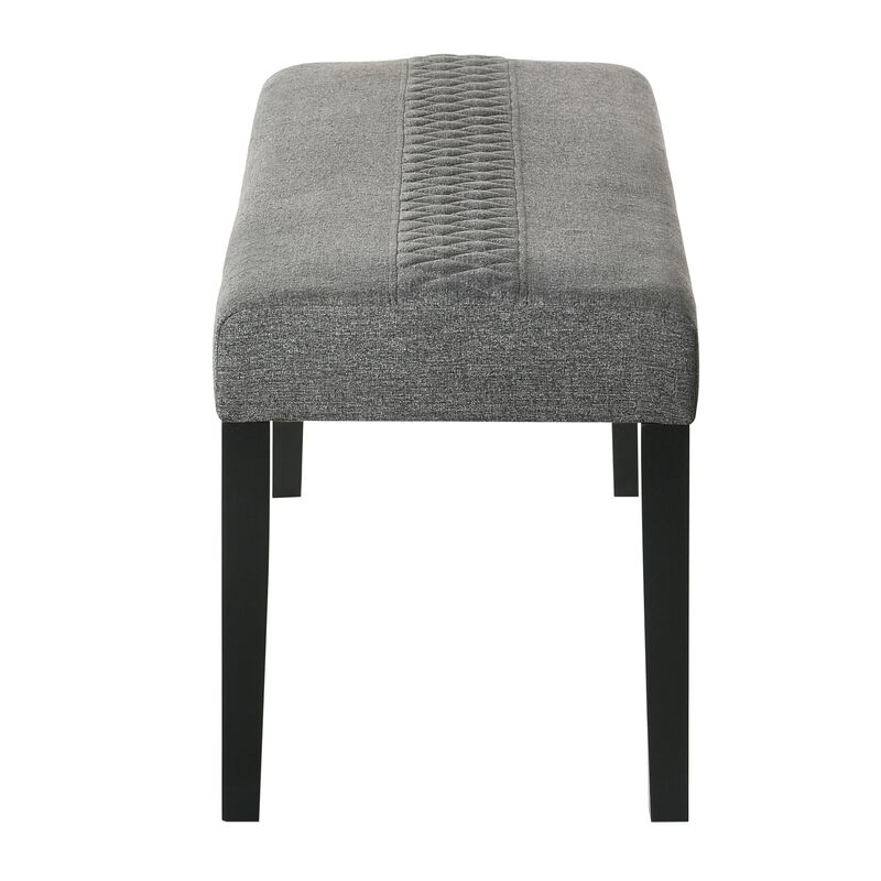 Nicole 46 Inch Dining Bench, Wood Frame, Tufted Fabric Upholstery, Gray - Benzara