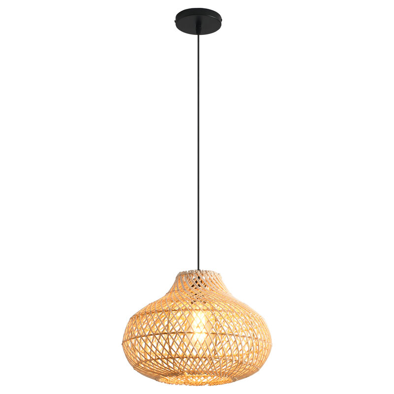 18.9" Coastal Hand Woven Rattan Natural Caged Pendant Light for Living Room, Dining Room and Kitchen Island