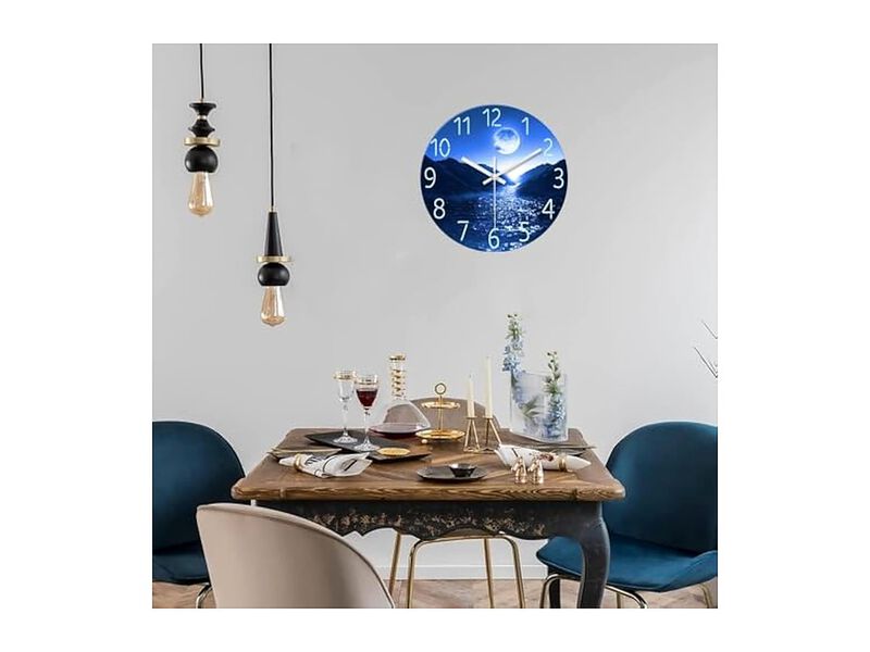 Blue Moon Glass Nature Wall Clock 12 Inch Silent Non Ticking Modern image number 2