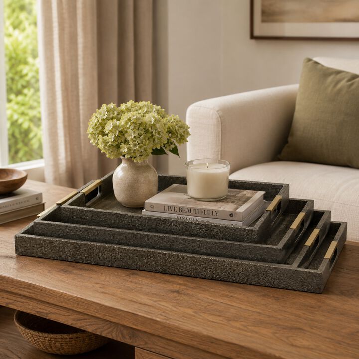 Koi 3pc Nested Serving Tray Set, Faux Texture, Wood