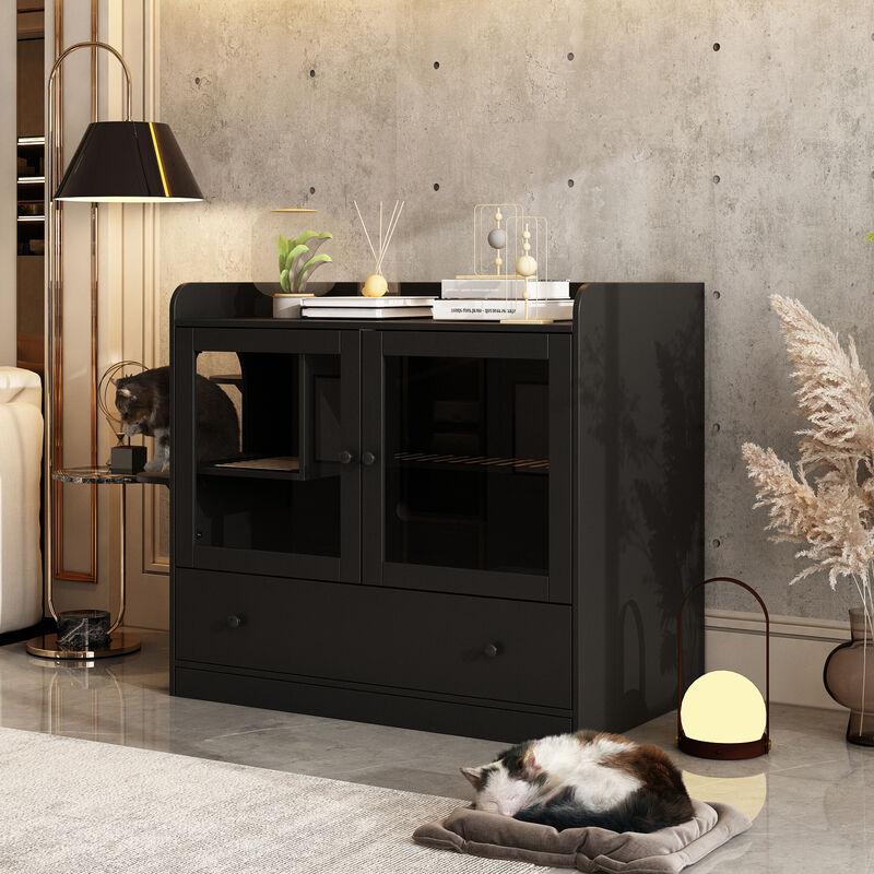 Extra Large Cat Litter Box Furniture Hidden, Cat Condo Pet House with Stairs, Cat Litter House for Living Room, Black image number 1