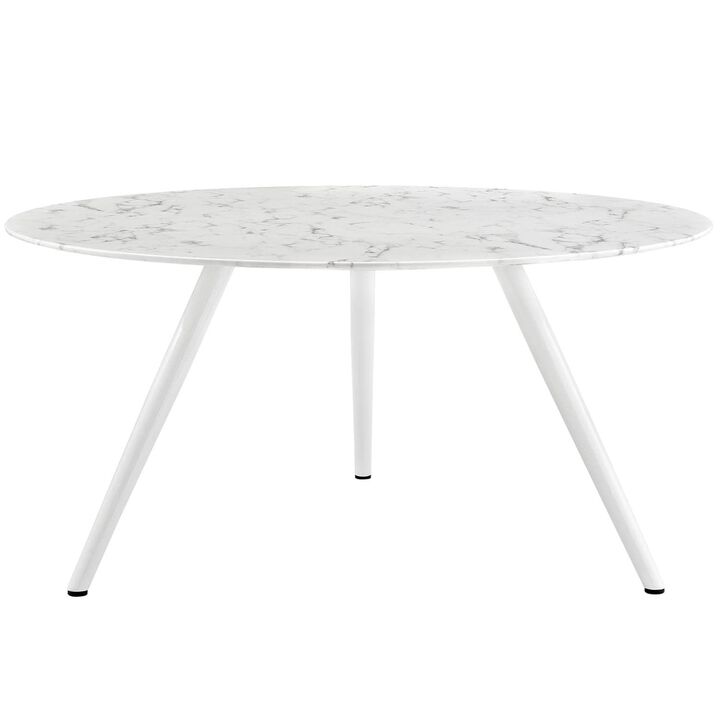 Modway Lippa 60" Mid-Century Dining Table with Round Artificial Marble Top and Tripod Base in White
