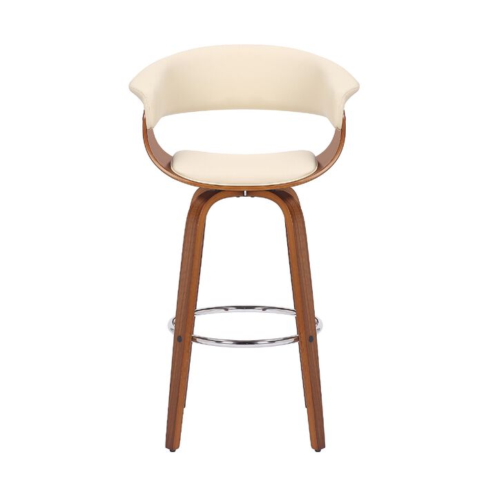 30 Inch Swivel Faux Leather Barstool with Curved Open Back, Brown-Benzara