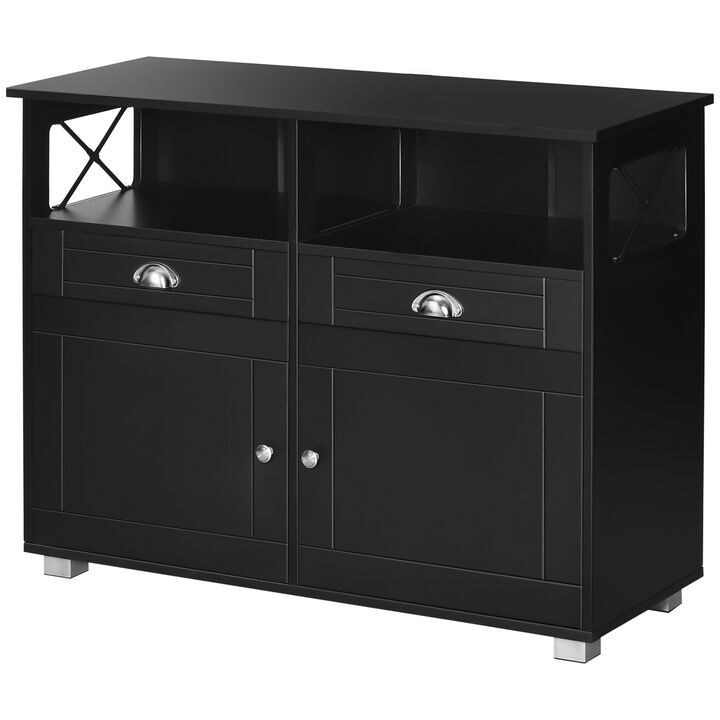 HOMCOM Sideboard Buffet Cabinet, Coffee Bar Cabinet, Kitchen Cabinet with Storage Drawers, Large Tabletop and Crossbar Side Design, Black