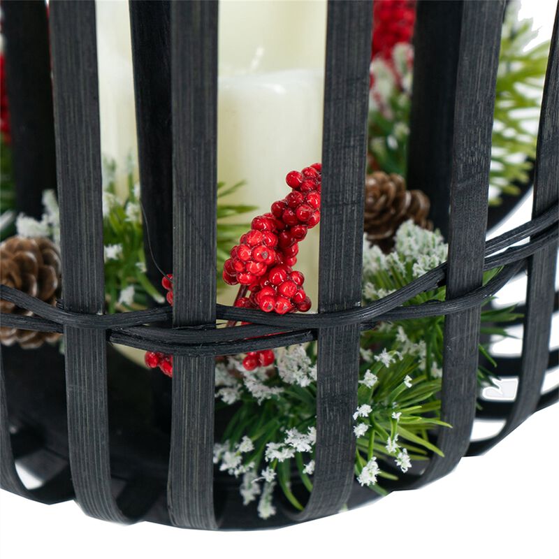 Clihome 9.3x9.3x13.8" Black Bamboo Lantern with White LED Candle