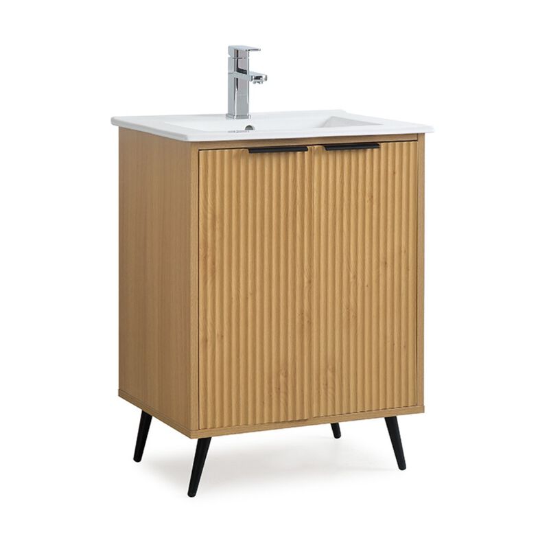 24 Inch Light Wood Finish Liora Single Bathroom Vanity with Intergrated Sink Top