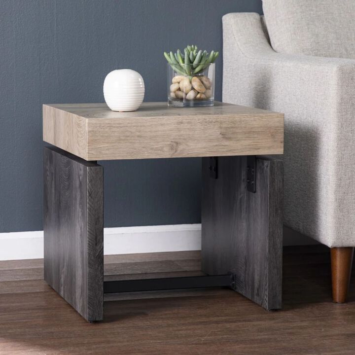 Homezia 20" Natural Wood Manufactured Wood And Iron Square End Table