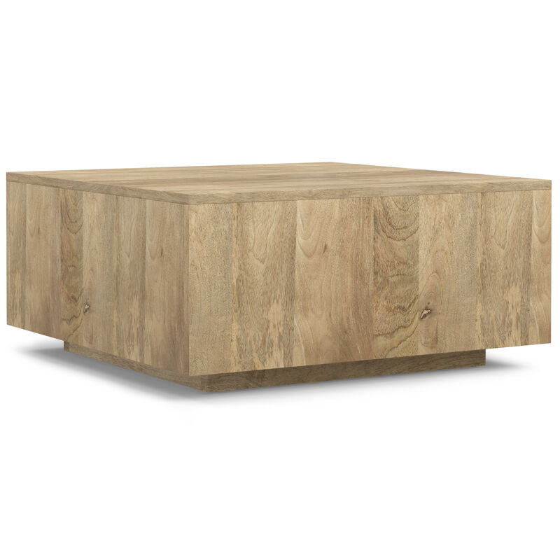 Lockhart SOLID MANGO WOOD 30 inch Wide Square Modern Square Coffee Table in Natural, Fully Assembled
