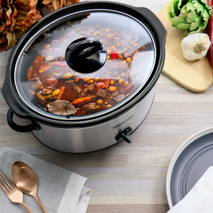 Better Chef 4 Quart Oval Slow Cooker with Removable Stoneware Crock in Stainless Steel