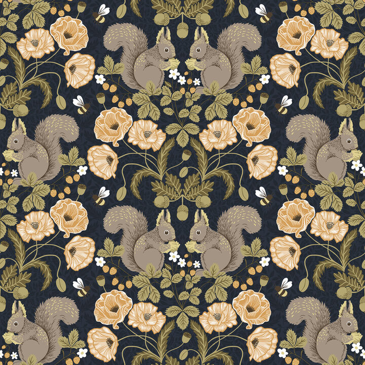Kurre Dark Blue Woodland Damask Wallpaper (Set of 2)