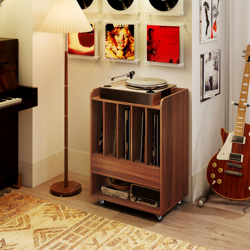 Turntable Stand with Drawer and Record Holder for Vinyl Storage image number 4