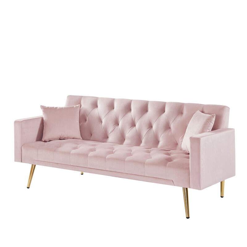 PINK Convertible Folding Futon Sofa Bed, Sleeper Sofa Couch for Compact Living Space.